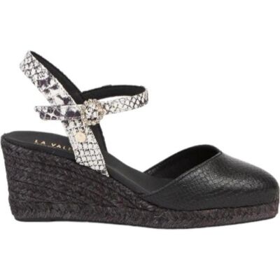 LA VALETA Diana Alpargatas Negras De Cuña Con Tira Estampado Serpiente Negro Talla 36 LA VALETA Diana Alpargatas Negras De Cuña Con Tira Estampado Serpiente Negro Talla 36