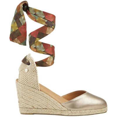 LA VALETA Alpargatas De Cuña Ada Beige Con Lazos Estampados Sand Talla 36 LA VALETA Alpargatas De Cuña Ada Beige Con Lazos Estampados Sand Talla 36