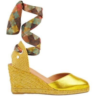 LA VALETA Alpargatas De Cuña Ada Amarillo Sol Con Lazos Estampados Sol Talla 41 LA VALETA Alpargatas De Cuña Ada Amarillo Sol Con Lazos Estampados Sol Talla 41