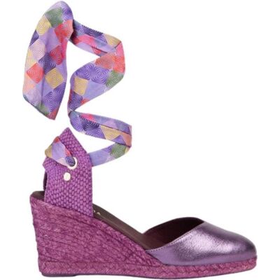 LA VALETA Alpargatas De Cuña Ada Púrpura Con Lazos Estampados Purpura Talla 37 LA VALETA Alpargatas De Cuña Ada Púrpura Con Lazos Estampados Purpura Talla 37