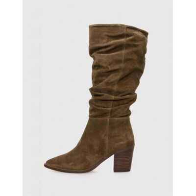 ALPE 2573 - Botas Fruncidas De Ante Marrón Cuero Cuero Talla 38 ALPE 2573 - Botas Fruncidas De Ante Marrón Cuero Cuero Talla 38