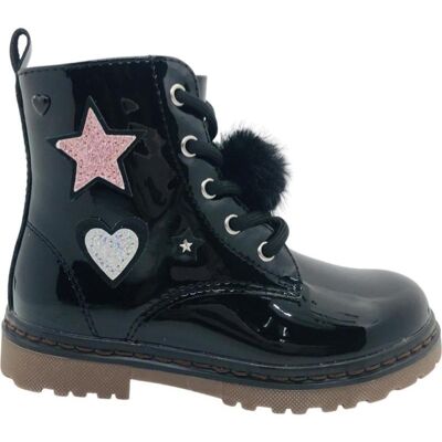 XTI Botín Militar Charol Niña 151092 Negro Con Estrella Y Pompón Negro Talla 24 XTI Botín Militar Charol Niña 151092 Negro Con Estrella Y Pompón Negro Talla 24