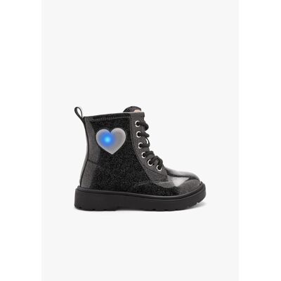 CONGUITOS Botas Militares Con Luces Y Corazón 313002 Negro Negro Talla 33 CONGUITOS Botas Militares Con Luces Y Corazón 313002 Negro Negro Talla 33