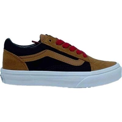 Zapatillas Vans Old Skool Para Niños, Diseño Marrón Y Negro Con Cordones Rojos Talla 34 Zapatillas Vans Old Skool Para Niños, Diseño Marrón Y Negro Con Cordones Rojos Talla 34
