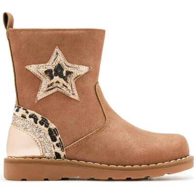 CONGUITOS Botas Motorista Con Estrella Y Estampado Leopardo Color Tan Tan Talla 28 CONGUITOS Botas Motorista Con Estrella Y Estampado Leopardo Color Tan Tan Talla 28