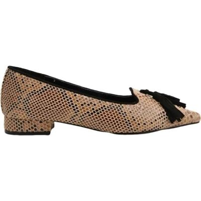 AZAREY Bailarinas Con Tacón Y Borlas, Estampado Serpiente Marrón Marrón Talla 40 AZAREY Bailarinas Con Tacón Y Borlas, Estampado Serpiente Marrón Marrón Talla 40
