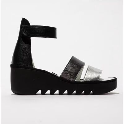 FLY LONDON Sandalia De Cuña Bono 290 Negro Plata V Talla 39 FLY LONDON Sandalia De Cuña Bono 290 Negro Plata V Talla 39