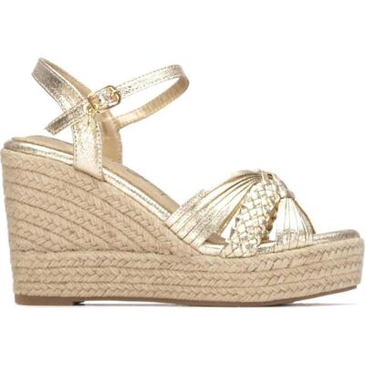 XTI Sandalia De Cuña Con Tiras Trenzadas Y Cierre De Hebilla Oro Talla 40 XTI Sandalia De Cuña Con Tiras Trenzadas Y Cierre De Hebilla Oro Talla 40