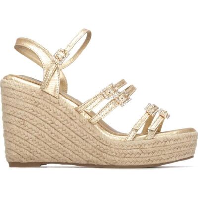 XTI Sandalia De Cuña Con Tiras Metalizadas Y Plataforma Efecto Yute Oro Talla 37 XTI Sandalia De Cuña Con Tiras Metalizadas Y Plataforma Efecto Yute Oro Talla 37