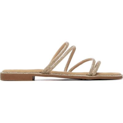 XTI Sandalia Plana Con Tiras Brillantes 145107 Oro Talla 37 XTI Sandalia Plana Con Tiras Brillantes 145107 Oro Talla 37