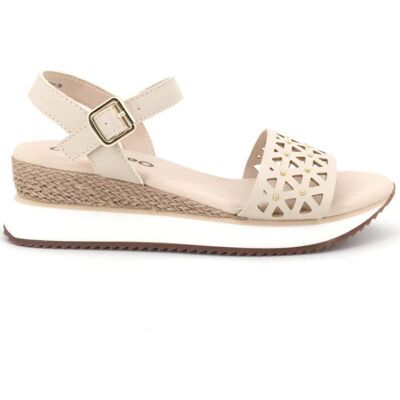 GIOSEPPO Sandalia De Cuña Con Detalle Troquelado Y Cierre De Hebilla, Ref 1130901 Blanco Talla 36 GIOSEPPO Sandalia De Cuña Con Detalle Troquelado Y Cierre De Hebilla, Ref 1130901 Blanco Talla 36