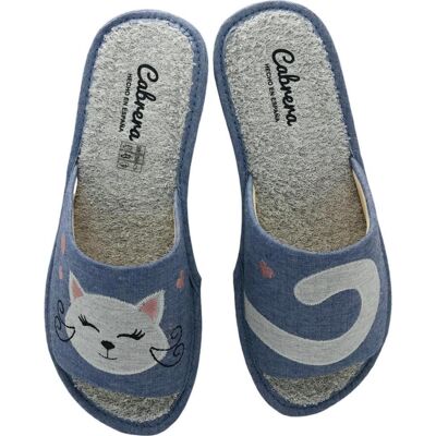 CABRERA Zapatillas De Casa Verano 2495 Diseño Gato Azul Talla 36 CABRERA Zapatillas De Casa Verano 2495 Diseño Gato Azul Talla 36