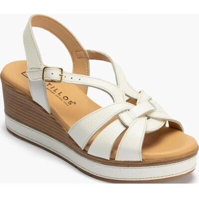 PITILLOS Sandalia De Cuña En Piel Blanca Blanco Talla 39 PITILLOS Sandalia De Cuña En Piel Blanca Blanco Talla 39
