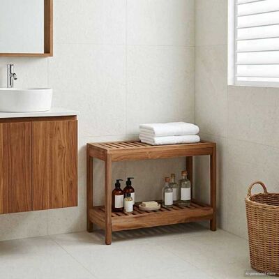 vidaXL Mesa Lateral de Baño con almacenamiento Natural 60 x 30 x 45 cm Marrón vidaXL Mesa Lateral de Baño con almacenamiento Natural 60 x 30 x 45 cm Marrón