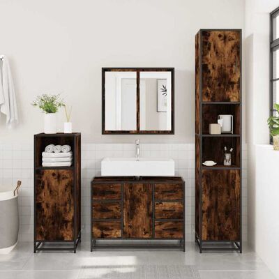 vidaXL Armario lavabo baño madera ingeniería roble ahumado 80x33x60 cm Marrón vidaXL Armario lavabo baño madera ingeniería roble ahumado 80x33x60 cm Marrón