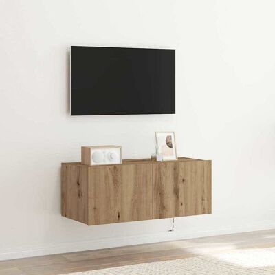 Mueble de TV vidaXL - Madera rústica con luces LED Mueble de TV vidaXL - Madera rústica con luces LED