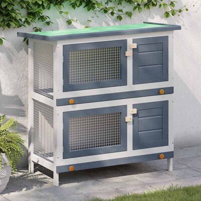 vidaXL Conjunto de conejera exterior con 4 puertas en madera gris - Casa de mascotas vidaXL Conjunto de conejera exterior con 4 puertas en madera gris - Casa de mascotas