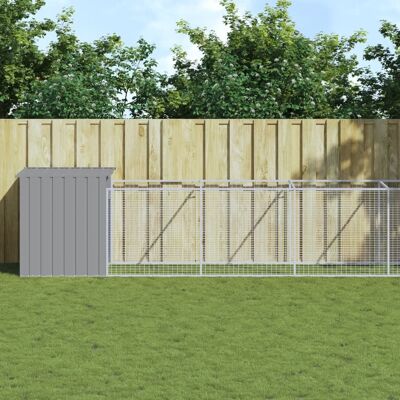 Caseta para perros vidaXL con área de carrera gris claro - Casa para perros Caseta para perros vidaXL con área de carrera gris claro - Casa para perros