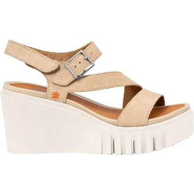 Sandalias de cuña de piel beige mujer CATANIA Art Sandalias de cuña de piel beige mujer CATANIA Art