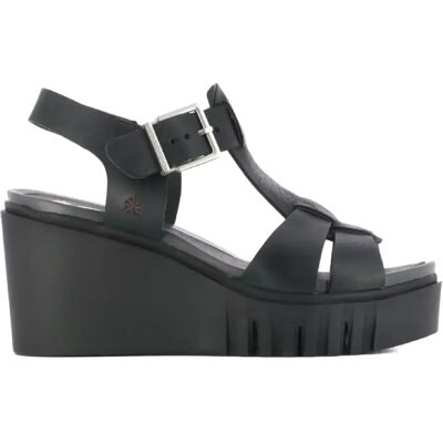 Sandalias de cuña negras de piel mujer CATANIA Art Sandalias de cuña negras de piel mujer CATANIA Art