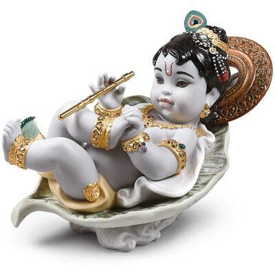 Lladró Figura decorativa Krishna on leaf . Blanco / Dorado Lladró Figura decorativa Krishna on leaf . Blanco / Dorado