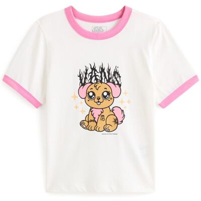 Vans Camiseta de mujer Puppy Ringer . (XL) Blanco / Rosa Vans Camiseta de mujer Puppy Ringer . (XL) Blanco / Rosa