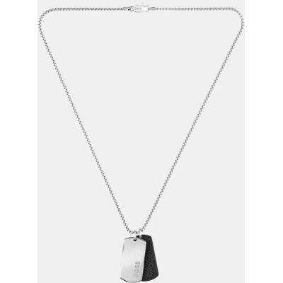 Boss Collar de hombre Devon de acero y piel. Plateado Boss Collar de hombre Devon de acero y piel. Plateado