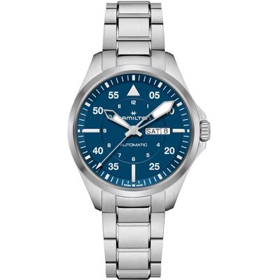 Hamilton Reloj de hombre automático Khaki Aviation Pilot Day Date de 42 mm H64635140 de acero con calendario. Azul Hamilton Reloj de hombre automático Khaki Aviation Pilot Day Date de 42 mm H64635140 de acero con calendario. Azul