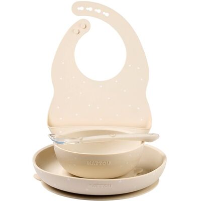 Nattou Vajilla 4 piezas silicona con babero. Beige niño Nattou Vajilla 4 piezas silicona con babero. Beige niño