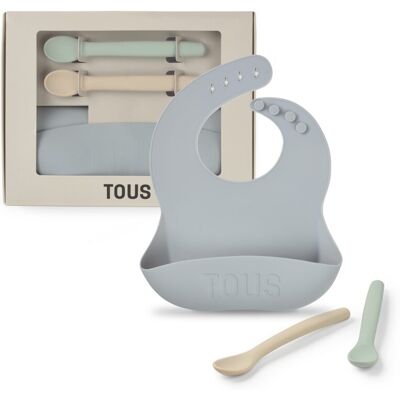 Tous Set de babero y 2 cucharas baby de silicona. Azul claro niño Tous Set de babero y 2 cucharas baby de silicona. Azul claro niño