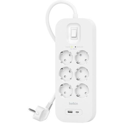 Belkin Regleta 6 tomas + USB-A+C - 2m SRB002vf2MV2 Belkin Regleta 6 tomas + USB-A+C - 2m SRB002vf2MV2