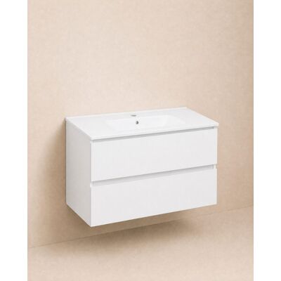 Cosmic Mueble de baño suspendido con 2 cajones y lavabo de porcelana BBest . (100 cm) Blanco mate Cosmic Mueble de baño suspendido con 2 cajones y lavabo de porcelana BBest . (100 cm) Blanco mate