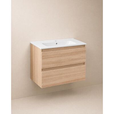 Cosmic Mueble de baño suspendido con 2 cajones y lavabo de porcelana BBest . (80 cm) Natural Cosmic Mueble de baño suspendido con 2 cajones y lavabo de porcelana BBest . (80 cm) Natural