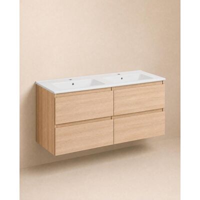 Cosmic Mueble de baño doble suspendido con 4 cajones y lavabo de porcelana Bbest . Roble Cosmic Mueble de baño doble suspendido con 4 cajones y lavabo de porcelana Bbest . Roble