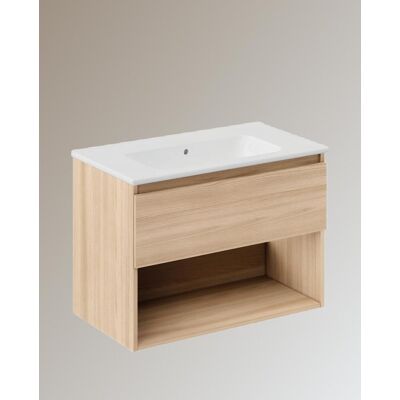 Cosmic Mueble de baño suspendido con 1 cajón, 1 hueco y lavabo de porcelana BBest . (80 cm) Roble Cosmic Mueble de baño suspendido con 1 cajón, 1 hueco y lavabo de porcelana BBest . (80 cm) Roble