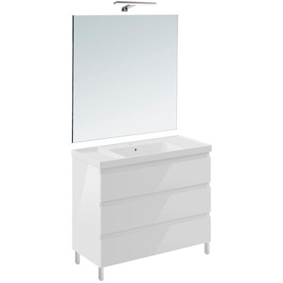 Cosmic Conjunto de mueble de baño con patas con 3 cajones, 1 lavabo de teckstone, 1 espejo y 1 aplique de pared B-Best . (100 cm) Blanco brillo Cosmic Conjunto de mueble de baño con patas con 3 cajones, 1 lavabo de teckstone, 1 espejo y 1 aplique de pared B-Best . (100 cm) Blanco brillo