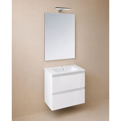 Cosmic Conjunto de mueble de baño suspendido con 2 cajones, 1 lavabo de porcelana, 1 espejo y 1 aplique de pared BBest . (60 cm) Blanco brillo Cosmic Conjunto de mueble de baño suspendido con 2 cajones, 1 lavabo de porcelana, 1 espejo y 1 aplique de pared BBest . (60 cm) Blanco brillo