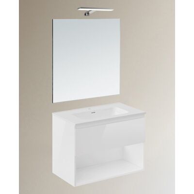 Cosmic Conjunto de mueble de baño suspendido con 1 cajón, 2 perchas, 1 lavabo de porcelana y 1 aplique de pared B-Best . (80 cm) Blanco brillo Cosmic Conjunto de mueble de baño suspendido con 1 cajón, 2 perchas, 1 lavabo de porcelana y 1 aplique de pared B-Best . (80 cm) Blanco brillo