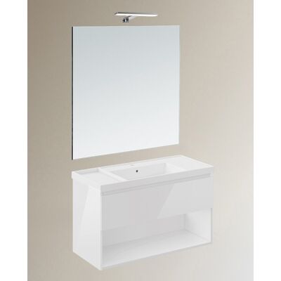 Cosmic Conjunto de mueble de baño suspendido con 1 cajón, 2 perchas, 1 lavabo de porcelana y 1 aplique de pared B-Best . (100 cm) Blanco brillo Cosmic Conjunto de mueble de baño suspendido con 1 cajón, 2 perchas, 1 lavabo de porcelana y 1 aplique de pared B-Best . (100 cm) Blanco brillo