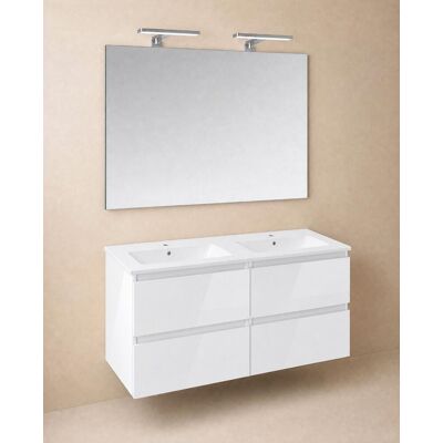 Cosmic Conjunto de mueble de baño suspendido con 4 cajones, 2 perchas, 1 lavabo de porcelana, 1 espejo y 1 aplique de pared BBest . (120 cm) Blanco brillo Cosmic Conjunto de mueble de baño suspendido con 4 cajones, 2 perchas, 1 lavabo de porcelana, 1 espejo y 1 aplique de pared BBest . (120 cm) Blanco brillo
