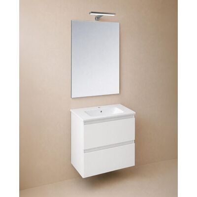 Cosmic Conjunto de mueble de baño suspendido con 2 cajones, 1 lavabo de porcelana, 1 espejo y 1 aplique de pared BBest . (60 cm) Blanco mate Cosmic Conjunto de mueble de baño suspendido con 2 cajones, 1 lavabo de porcelana, 1 espejo y 1 aplique de pared BBest . (60 cm) Blanco mate