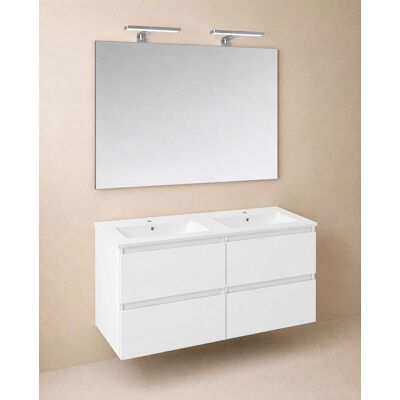 Cosmic Conjunto de mueble de baño suspendido con 4 cajones, 2 perchas, 1 lavabo de porcelana, 1 espejo y 1 aplique de pared BBest . (120 cm) Blanco mate Cosmic Conjunto de mueble de baño suspendido con 4 cajones, 2 perchas, 1 lavabo de porcelana, 1 espejo y 1 aplique de pared BBest . (120 cm) Blanco mate