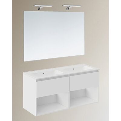 Cosmic Conjunto de mueble de baño suspendido con 2 cajones, 4 perchas, 1 lavabo de porcelana, 1 espejo y 1 aplique de pared B-Best . (120 cm) Blanco mate Cosmic Conjunto de mueble de baño suspendido con 2 cajones, 4 perchas, 1 lavabo de porcelana, 1 espejo y 1 aplique de pared B-Best . (120 cm) Blanco mate