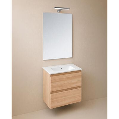 Cosmic Conjunto de mueble de baño suspendido con 2 cajones, 1 lavabo de porcelana, 1 espejo y 1 aplique de pared BBest . (60 cm) Roble Cosmic Conjunto de mueble de baño suspendido con 2 cajones, 1 lavabo de porcelana, 1 espejo y 1 aplique de pared BBest . (60 cm) Roble