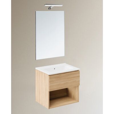 Cosmic Conjunto de mueble de baño suspendido con 1 cajón, 2 perchas, 1 lavabo de porcelana y 1 aplique de pared B-Best . (60 cm) Roble Cosmic Conjunto de mueble de baño suspendido con 1 cajón, 2 perchas, 1 lavabo de porcelana y 1 aplique de pared B-Best . (60 cm) Roble