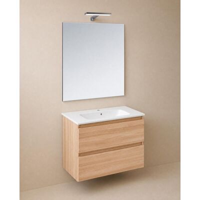 Cosmic Conjunto de mueble de baño suspendido con 2 cajones, 1 lavabo de porcelana, 1 espejo y 1 aplique de pared BBest . (80 cm) Roble Cosmic Conjunto de mueble de baño suspendido con 2 cajones, 1 lavabo de porcelana, 1 espejo y 1 aplique de pared BBest . (80 cm) Roble