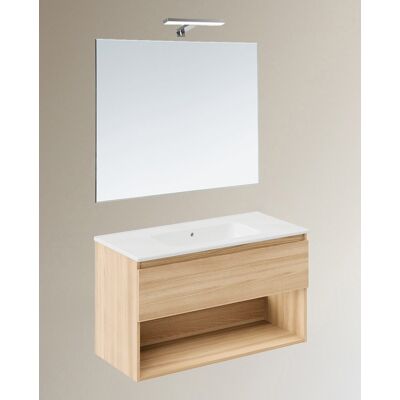 Cosmic Conjunto de mueble de baño suspendido con 1 cajón, 2 perchas, 1 lavabo de porcelana y 1 aplique de pared B-Best . (100 cm) Roble Cosmic Conjunto de mueble de baño suspendido con 1 cajón, 2 perchas, 1 lavabo de porcelana y 1 aplique de pared B-Best . (100 cm) Roble