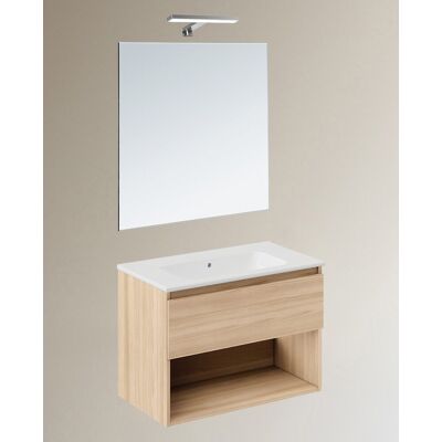 Cosmic Conjunto de mueble de baño suspendido con 1 cajón, 2 perchas, 1 lavabo de porcelana y 1 aplique de pared B-Best . (80 cm) Roble Cosmic Conjunto de mueble de baño suspendido con 1 cajón, 2 perchas, 1 lavabo de porcelana y 1 aplique de pared B-Best . (80 cm) Roble