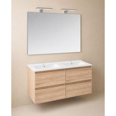 Cosmic Conjunto de mueble de baño suspendido con 4 cajones, 2 perchas, 1 lavabo de porcelana, 1 espejo y 1 aplique de pared BBest . (120 cm) Roble Cosmic Conjunto de mueble de baño suspendido con 4 cajones, 2 perchas, 1 lavabo de porcelana, 1 espejo y 1 aplique de pared BBest . (120 cm) Roble
