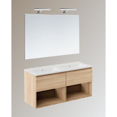 Cosmic Conjunto de mueble de baño suspendido con 2 cajones, 4 perchas, 1 lavabo de porcelana, 1 espejo y 1 aplique de pared B-Best . (120 cm) Roble Cosmic Conjunto de mueble de baño suspendido con 2 cajones, 4 perchas, 1 lavabo de porcelana, 1 espejo y 1 aplique de pared B-Best . (120 cm) Roble